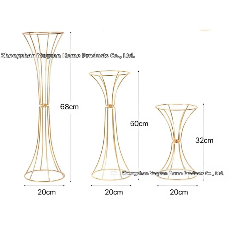 Ковано желязо Геометрични кухи орнаменти за цветя със златна талия, цветя за сватбена маса, цветя за сватбени реквизити, пътна стойка за цветя