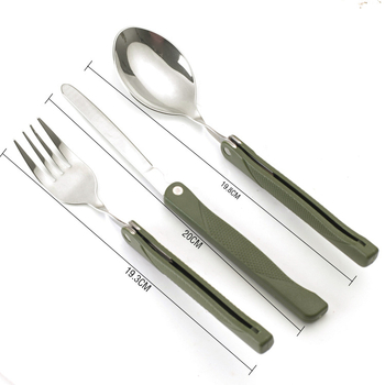 Roostevabast terasest nuga, kahvel ja lusikas, kolmeosaline, Euroopa kaasaskantav lauanõu, kokkupandav plastmassist lauanõu, õues kasutatav nuga ja kahvel.