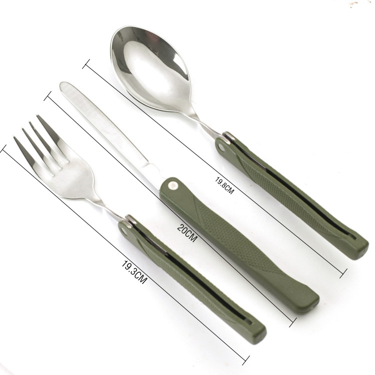 Roostevabast terasest nuga, kahvel ja lusikas, kolmeosaline, Euroopa kaasaskantav lauanõu, kokkupandav plastmassist lauanõu, õues kasutatav nuga ja kahvel.