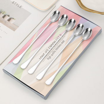 Комплект лъжици за лед от неръждаема стомана с удължена дълга дръжка в трансграничен стил, летен млечен чай, смесителна лъжица за бар