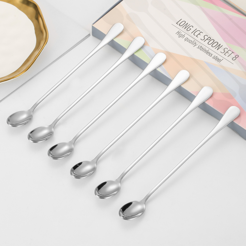 Комплект лъжици за лед от неръждаема стомана с удължена дълга дръжка в трансграничен стил, летен млечен чай, смесителна лъжица за бар
