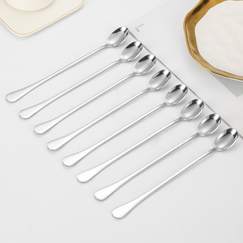 Комплект лъжици за лед от неръждаема стомана с удължена дълга дръжка в трансграничен стил, летен млечен чай, смесителна лъжица за бар