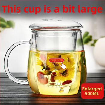 Grybų formos trijų dalių stiklinių puodelių rinkinys su filtru, didelės talpos gėlių arbatai plikyti, tinkamas naudoti namuose ir biure, atsparus aukštai temperatūrai