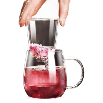 Grybų formos trijų dalių stiklinių puodelių rinkinys su filtru, didelės talpos gėlių arbatai plikyti, tinkamas naudoti namuose ir biure, atsparus aukštai temperatūrai