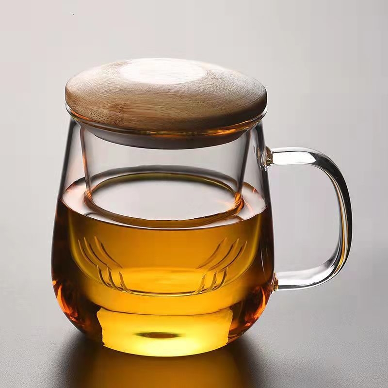 Grybų formos trijų dalių stiklinių puodelių rinkinys su filtru, didelės talpos gėlių arbatai plikyti, tinkamas naudoti namuose ir biure, atsparus aukštai temperatūrai