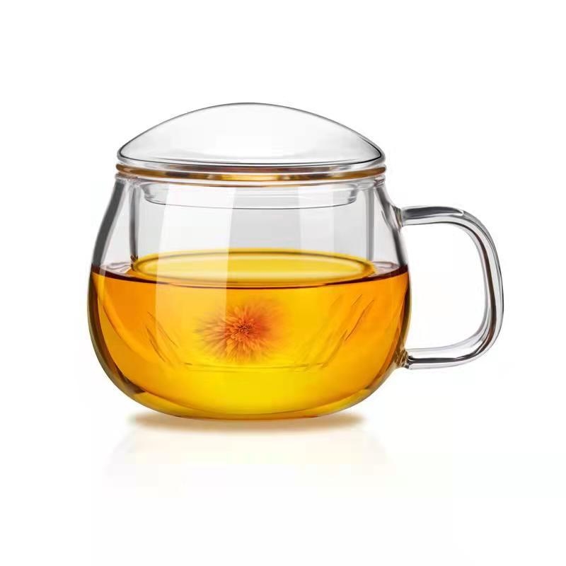 Grybų formos trijų dalių stiklinių puodelių rinkinys su filtru, didelės talpos gėlių arbatai plikyti, tinkamas naudoti namuose ir biure, atsparus aukštai temperatūrai