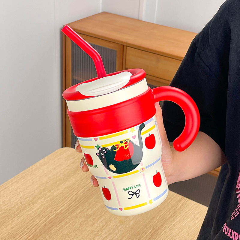 Sanrio Hello Kitty Maruko Big Mac termo puodelis šiaudeliu Mielas didelės spalvos vandens puodelis automobiliui Ledo puodelis