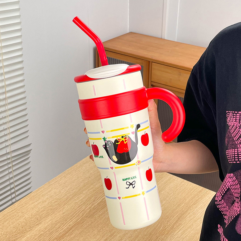 Sanrio Hello Kitty Maruko Big Mac termo puodelis šiaudeliu Mielas didelės spalvos vandens puodelis automobiliui Ledo puodelis