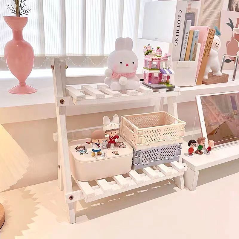 Sandėliavimo lentyna „Ins“ paprasta darbalaukio sandėliavimo lentyna bendrabučio stalo sandėliavimo organizatorius dvigubo sluoksnio rąstų stalo sandėliavimo lentyna