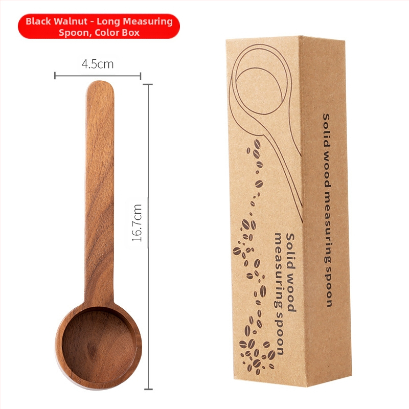 Juodojo riešuto kavos matavimo šaukštas, medžio masyvo matavimo šaukštas, gramas, keli šaukštai, kavos miltelių, pieno miltelių, gramas, svoris, kiekybinis šaukštas, gramas, matavimo šaukštas