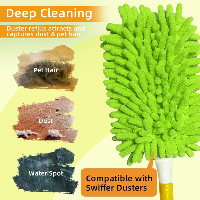 Προσαρμοσμένο για ξεσκονόπανο Swiffer, ξεσκονόπανο σενίλ, ανταλλακτική κεφαλή συλλογής σκόνης 360 μοιρών για στεγνή και υγρή σκόνη