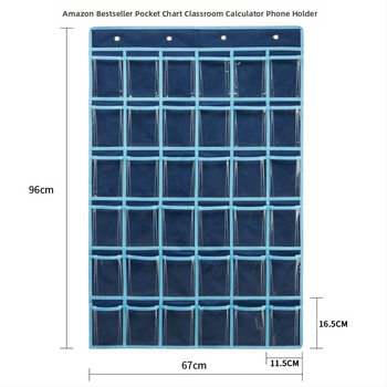 „Amazon“ to paties stiliaus karšto išpardavimo tamsiai mėlynas PVC permatomas skaičiuotuvas mobiliajam telefonui vaikų raštingumo 36 tinklelio laikymo pakabinamas krepšys