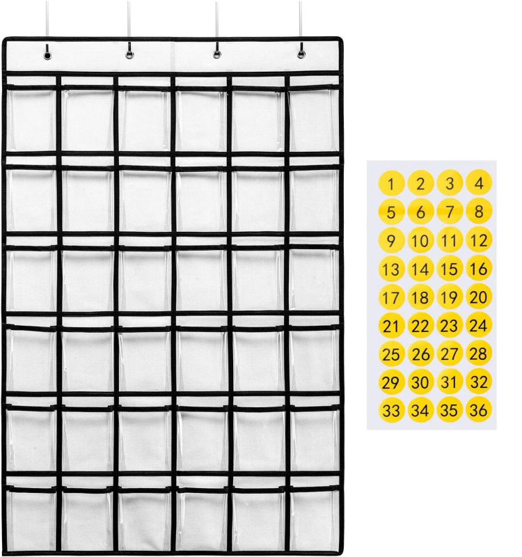 „Amazon“ to paties stiliaus karšto išpardavimo tamsiai mėlynas PVC permatomas skaičiuotuvas mobiliajam telefonui vaikų raštingumo 36 tinklelio laikymo pakabinamas krepšys