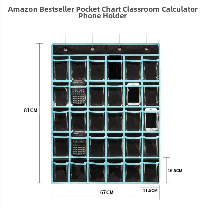 „Amazon“ to paties stiliaus karšto išpardavimo tamsiai mėlynas PVC permatomas skaičiuotuvas mobiliajam telefonui vaikų raštingumo 36 tinklelio laikymo pakabinamas krepšys