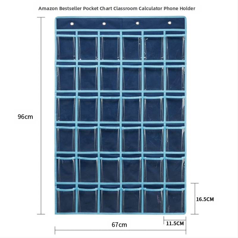 Amazon същия стил гореща разпродажба тъмносин PVC прозрачен калкулатор мобилен телефон деца грамотност 36 мрежа висяща чанта