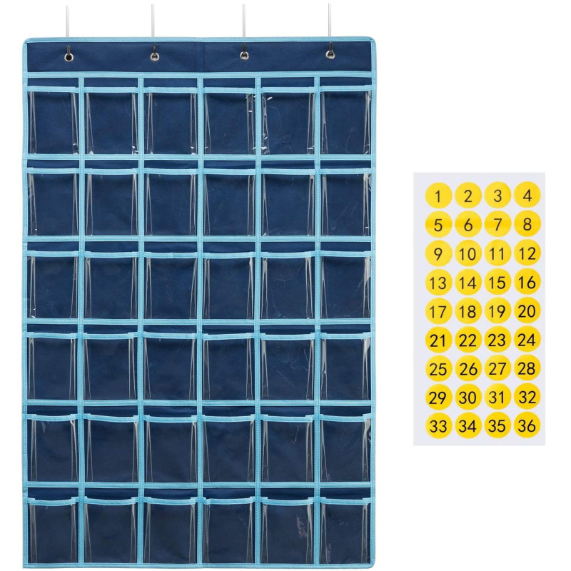„Amazon“ to paties stiliaus karšto išpardavimo tamsiai mėlynas PVC permatomas skaičiuotuvas mobiliajam telefonui vaikų raštingumo 36 tinklelio laikymo pakabinamas krepšys