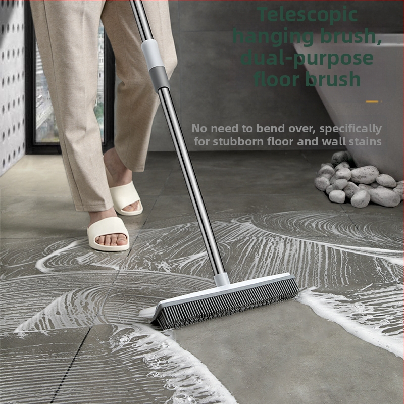 Четка за под в банята, четка с дълга дръжка, четка за плочки, тоалетна, баня, четка с твърд косъм, почистване на под, силиконова четка за плочки