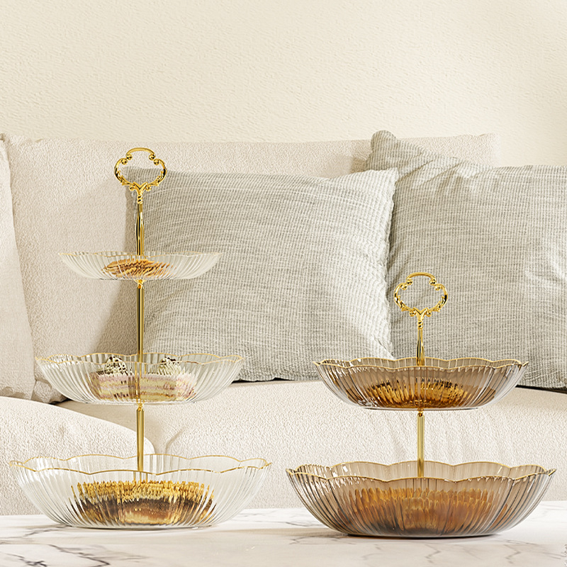 Buitinė daugiasluoksnė vaisių lėkštė Naujųjų metų svetainės užkandžių saldainių lėkštė maistinė popietės arbata desertas deserto demonstravimo lėkštė