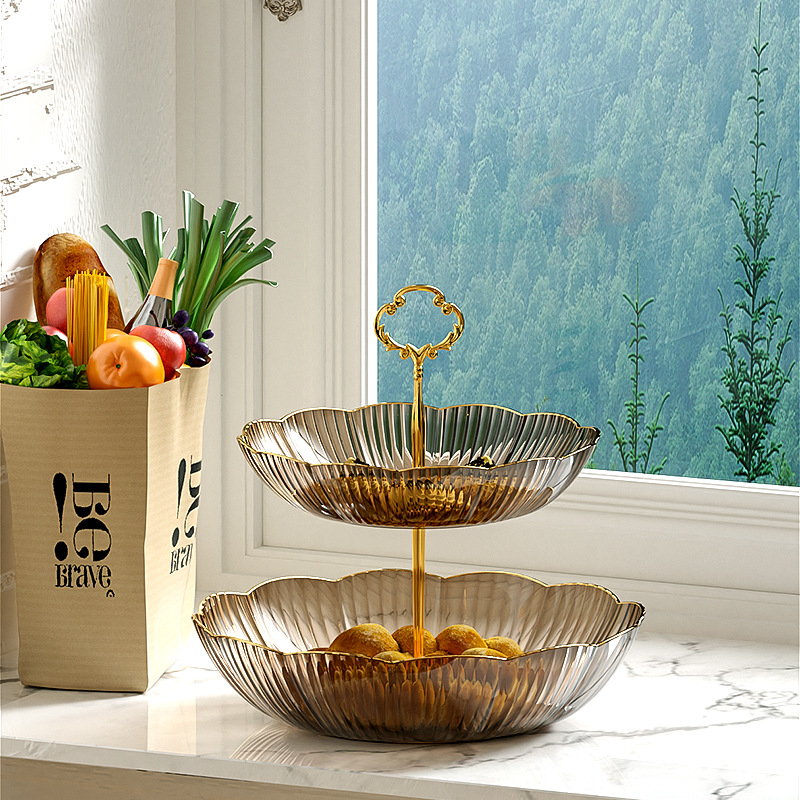 Buitinė daugiasluoksnė vaisių lėkštė Naujųjų metų svetainės užkandžių saldainių lėkštė maistinė popietės arbata desertas deserto demonstravimo lėkštė