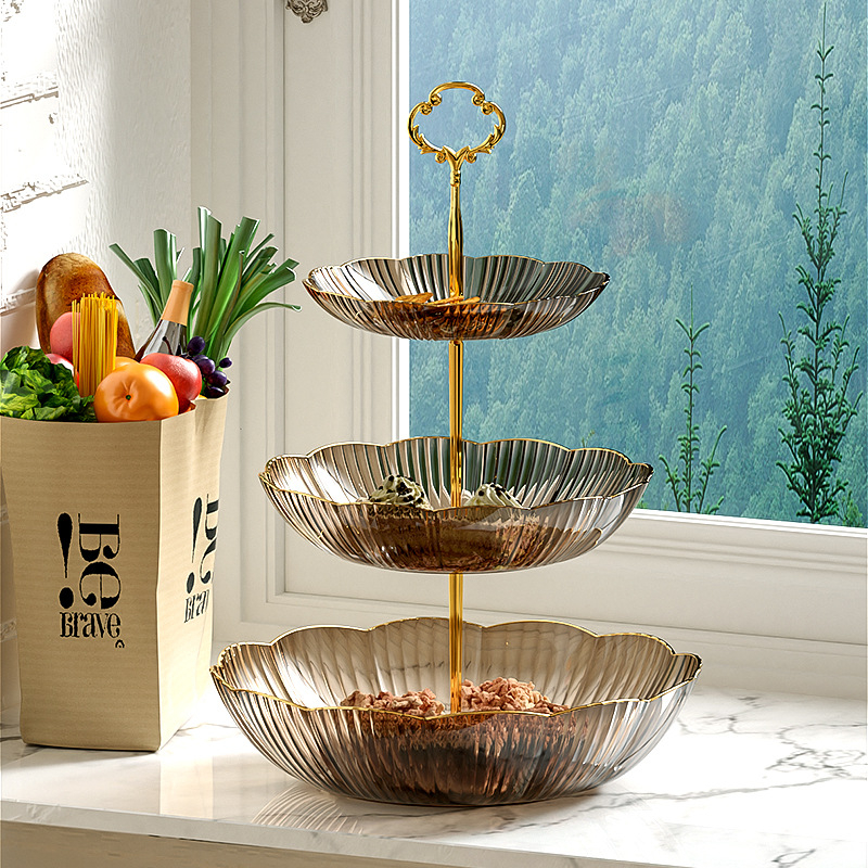 Buitinė daugiasluoksnė vaisių lėkštė Naujųjų metų svetainės užkandžių saldainių lėkštė maistinė popietės arbata desertas deserto demonstravimo lėkštė