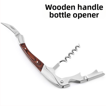 Gamyklinis didmeninis nerūdijančio plieno medinės rankenos butelių atidarytuvas vyno butelių atidarytuvas daugiafunkcis alaus butelių atidarytuvas virtuvės įtaisas