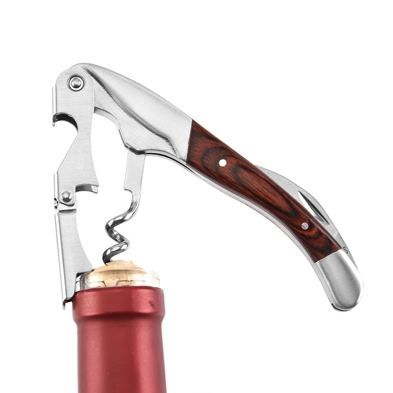 Gamyklinis didmeninis nerūdijančio plieno medinės rankenos butelių atidarytuvas vyno butelių atidarytuvas daugiafunkcis alaus butelių atidarytuvas virtuvės įtaisas
