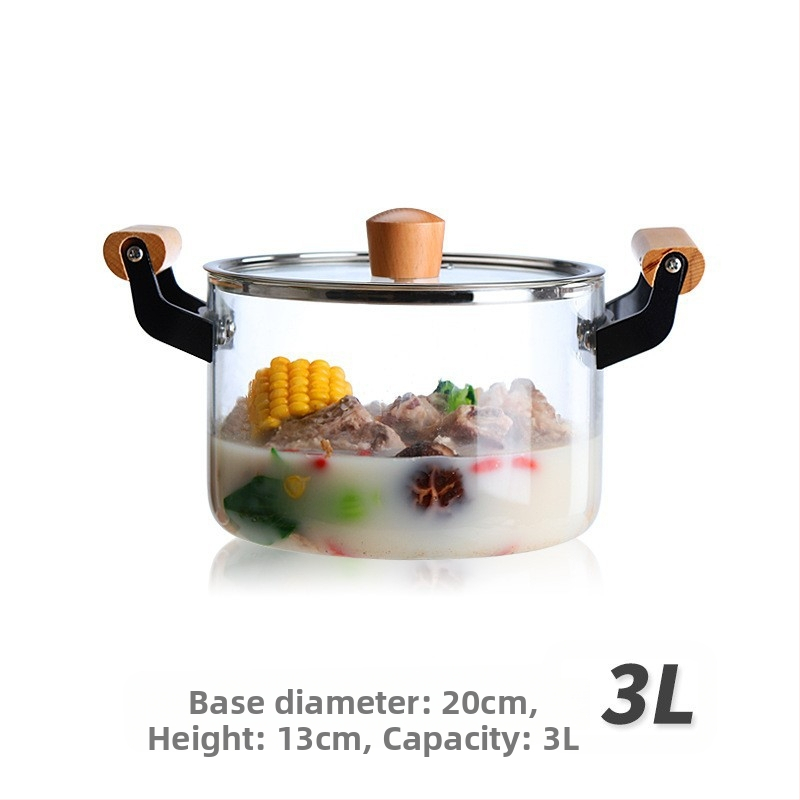 Borosilikatinis skaidrus puodas, dvigubos ausies stiklinis puodas, atviros ugnies sriubos puodas, troškintuvas, buitinis, aukštai temperatūrai atsparus dujinis garintuvas, atsparus karščiui