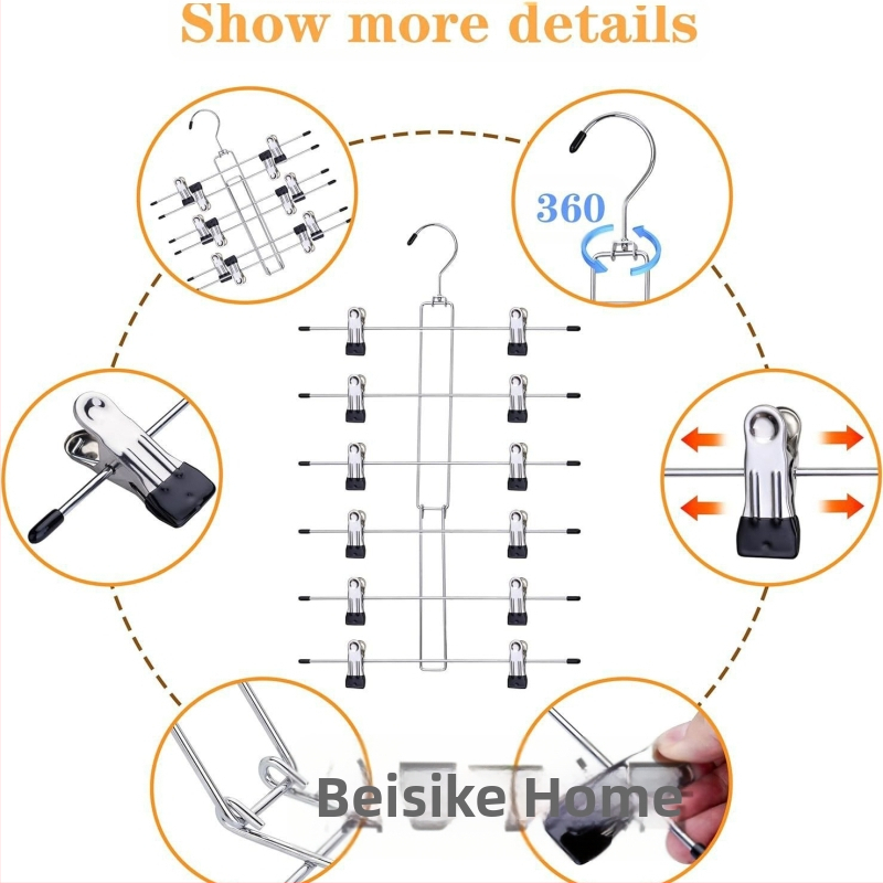 Фабрична директна 6-слойна метална щипка за панталони, домакинска безшевна стойка за панталони, пола, бельо, шал, щипка за съхранение и довършителни работи