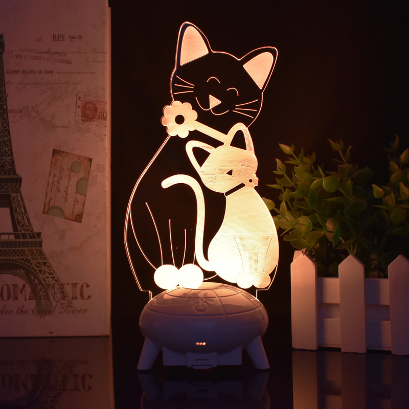 Lemmiklooma kassipoeg 3D akrüülist öövalgusti puldiga 7-värviline dekoratiivne laualamp loominguline jõulukink LED-valgusti piiriülene