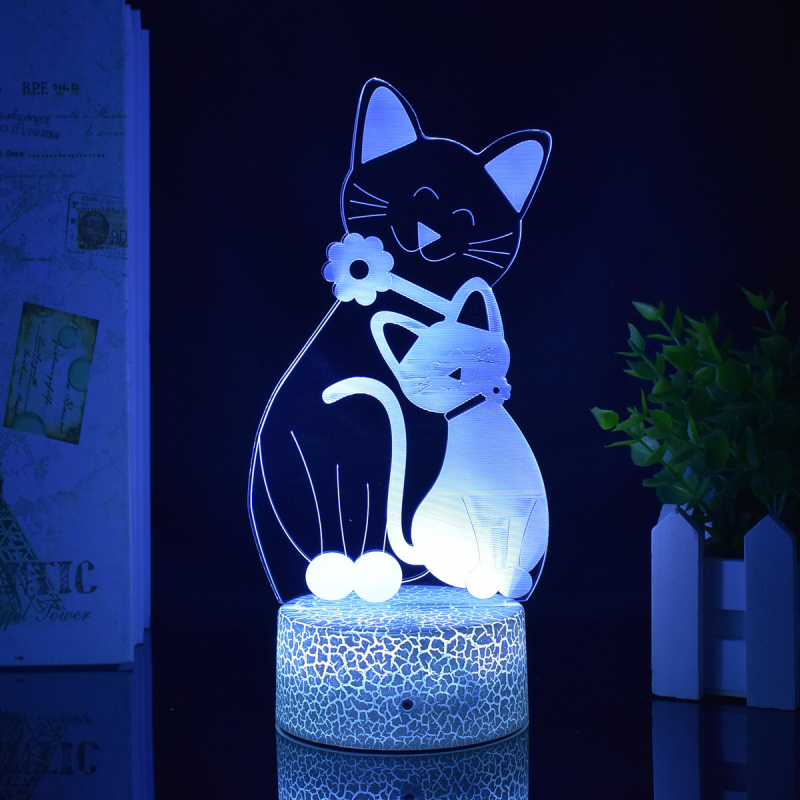 Lemmiklooma kassipoeg 3D akrüülist öövalgusti puldiga 7-värviline dekoratiivne laualamp loominguline jõulukink LED-valgusti piiriülene