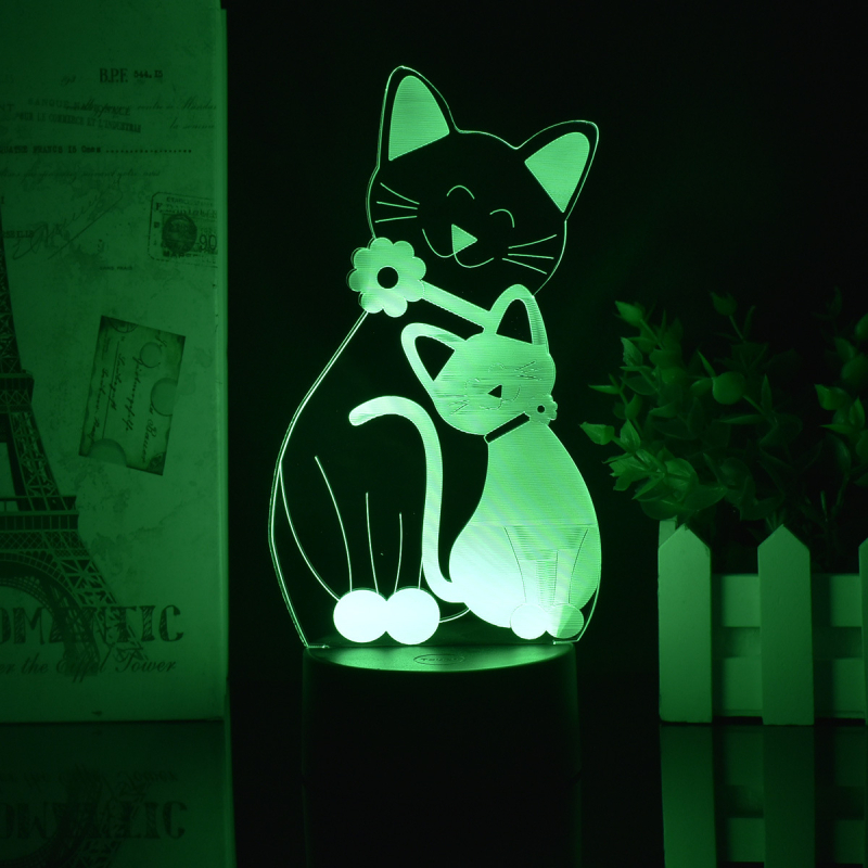 Lemmiklooma kassipoeg 3D akrüülist öövalgusti puldiga 7-värviline dekoratiivne laualamp loominguline jõulukink LED-valgusti piiriülene