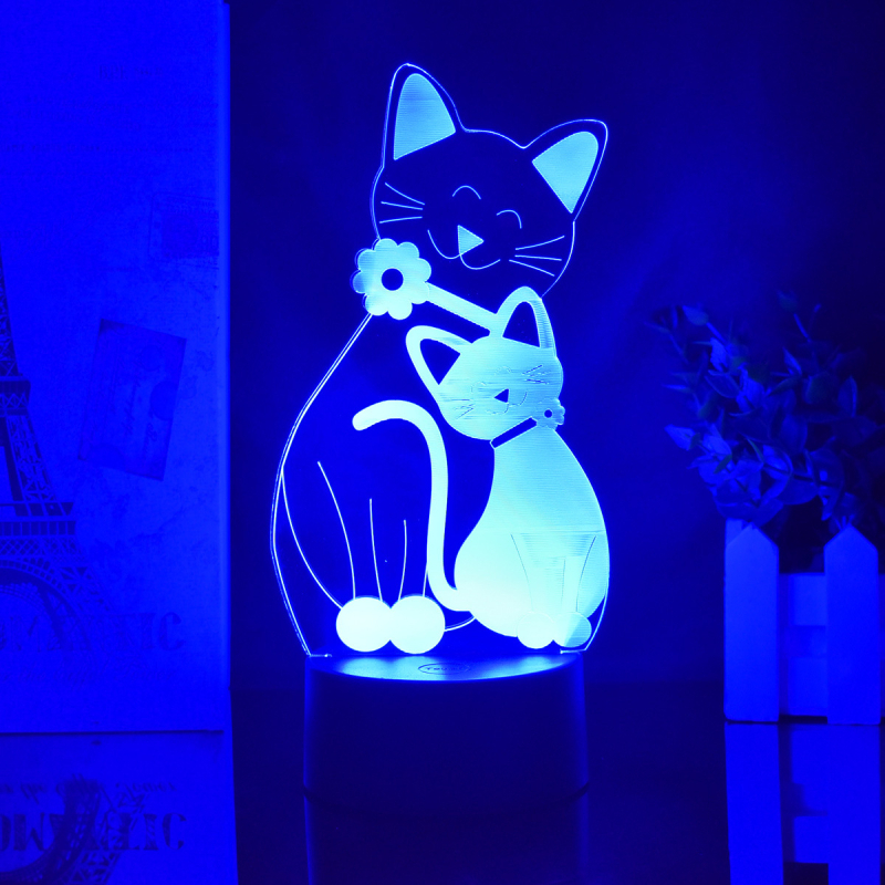 Lemmiklooma kassipoeg 3D akrüülist öövalgusti puldiga 7-värviline dekoratiivne laualamp loominguline jõulukink LED-valgusti piiriülene