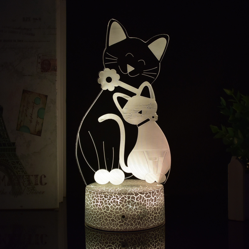 Lemmiklooma kassipoeg 3D akrüülist öövalgusti puldiga 7-värviline dekoratiivne laualamp loominguline jõulukink LED-valgusti piiriülene