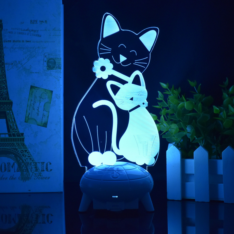 Lemmiklooma kassipoeg 3D akrüülist öövalgusti puldiga 7-värviline dekoratiivne laualamp loominguline jõulukink LED-valgusti piiriülene