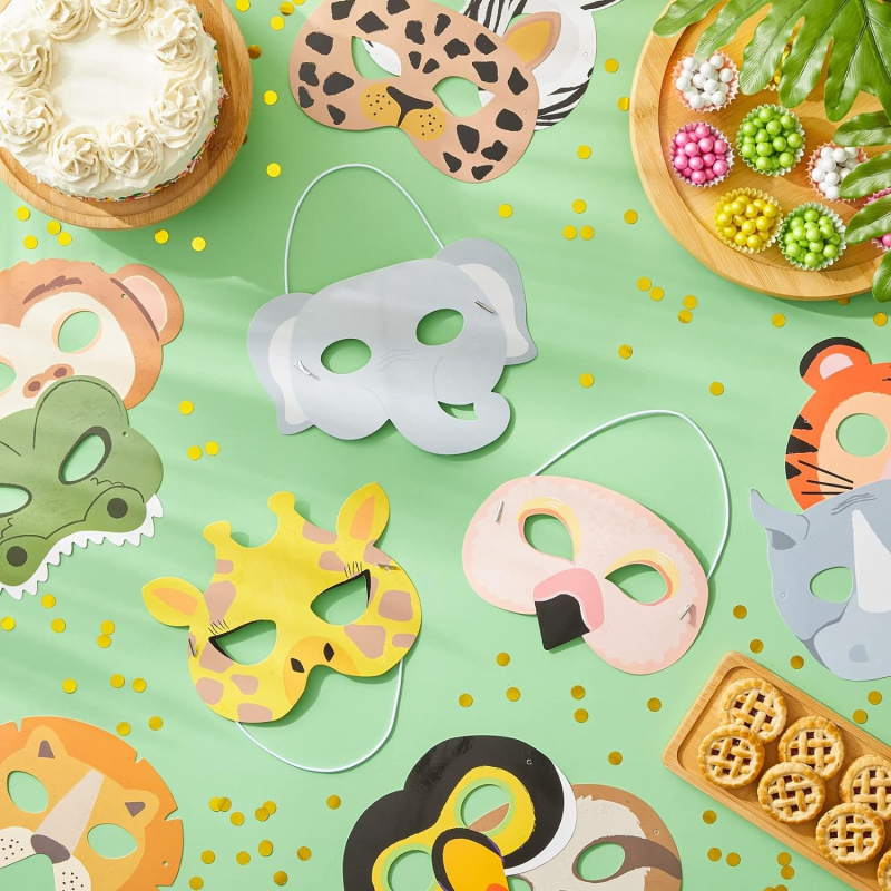 Декорация за бебешки рожден ден, реквизит, детска градина, игрова дейност, оформление, 12 маски за диви животни в джунглата