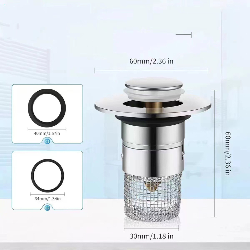Βύσμα διαρροής νιπτήρα από ανοξείδωτο ατσάλι με αποσμητικό από ανοξείδωτο ατσάλι με πρεσαριστό πυρήνα αποστράγγισης νεροχύτη, αξεσουάρ γενικής χρήσης για νιπτήρα