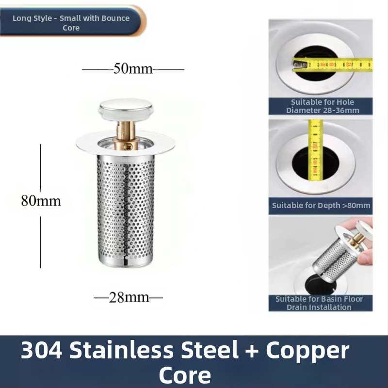 Βύσμα διαρροής νιπτήρα από ανοξείδωτο ατσάλι με αποσμητικό από ανοξείδωτο ατσάλι με πρεσαριστό πυρήνα αποστράγγισης νεροχύτη, αξεσουάρ γενικής χρήσης για νιπτήρα