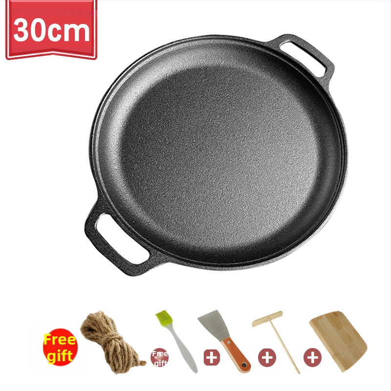 Sustorinta ketaus blyninė, nedengta blyninė, ketaus keptuvė su dviguba ausele, rankinė blyninė su nepridegančia danga, keptuvė su geležine danga