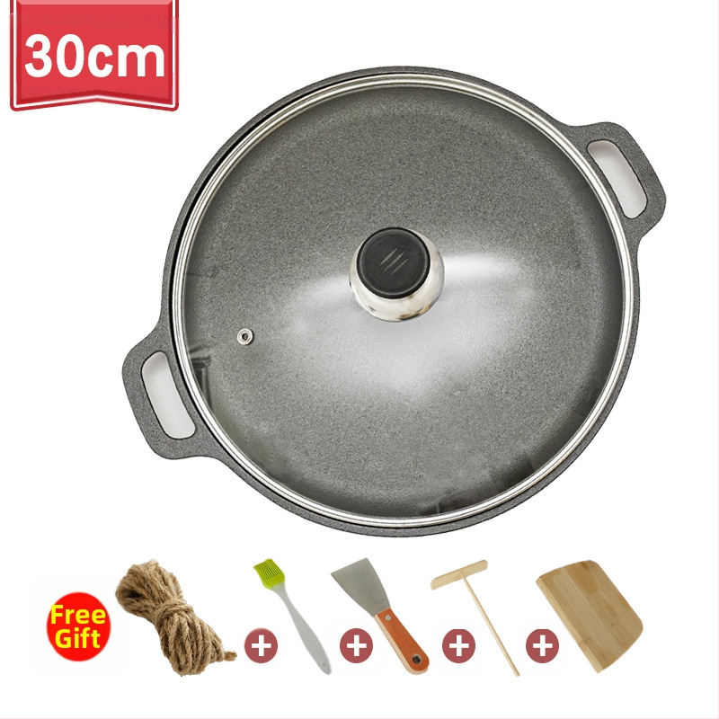 Sustorinta ketaus blyninė, nedengta blyninė, ketaus keptuvė su dviguba ausele, rankinė blyninė su nepridegančia danga, keptuvė su geležine danga