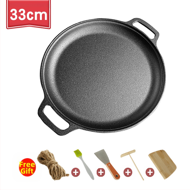 Sustorinta ketaus blyninė, nedengta blyninė, ketaus keptuvė su dviguba ausele, rankinė blyninė su nepridegančia danga, keptuvė su geležine danga