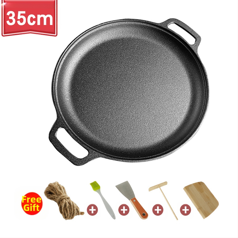 Sustorinta ketaus blyninė, nedengta blyninė, ketaus keptuvė su dviguba ausele, rankinė blyninė su nepridegančia danga, keptuvė su geležine danga