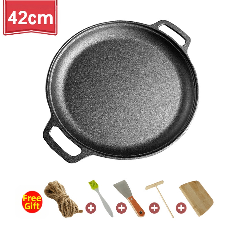 Sustorinta ketaus blyninė, nedengta blyninė, ketaus keptuvė su dviguba ausele, rankinė blyninė su nepridegančia danga, keptuvė su geležine danga