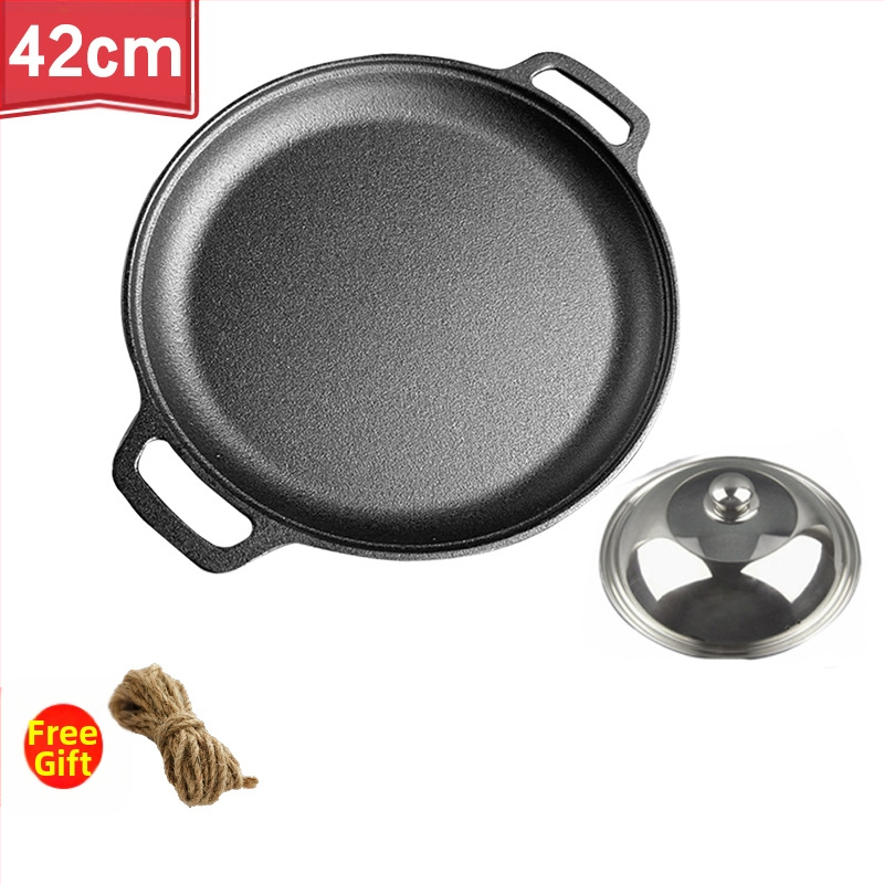 Sustorinta ketaus blyninė, nedengta blyninė, ketaus keptuvė su dviguba ausele, rankinė blyninė su nepridegančia danga, keptuvė su geležine danga