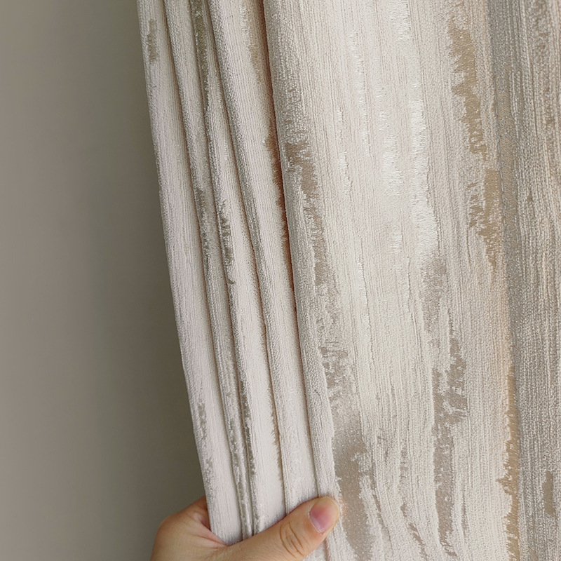 Šviesmečių prancūziško kremo stiliaus didelio tikslumo žakardo medienos tekstūros šenilinės individualiai pritaikytos aukštos klasės svetainės miegamojo užuolaidos