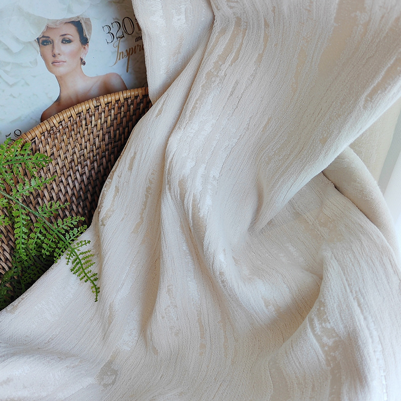 Šviesmečių prancūziško kremo stiliaus didelio tikslumo žakardo medienos tekstūros šenilinės individualiai pritaikytos aukštos klasės svetainės miegamojo užuolaidos