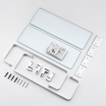 Daugiasluoksnė erdvė iš aliuminio, vieno sluoksnio stiklo rėmo, grūdinto stiklo, dvigubo stačiakampio formos stovo, vonios kambario komoda