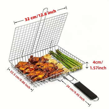 Amazoni välistingimustes kasutatava grilli võrgust üheosaline ristkülikukujuline käepide, tööriistad ja tarvikud, süsinikterasest ruudukujuline võrgusilma raam, paksendatud käepidemega