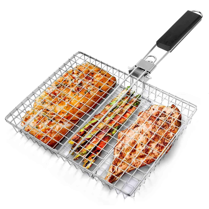Amazon kültéri grillsütő háló, egy darabból álló, téglalap alakú fogantyúval, szerszámok és kellékek, szénacél, négyzet alakú hálós keret, vastagított fogantyúval