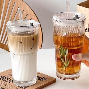 Suure mahutavusega iminapaga tass kaanega vertikaalse triibuga kohvitass joogimahla tass kõrge värviväärtusega naiste majapidamispiimatee klaas