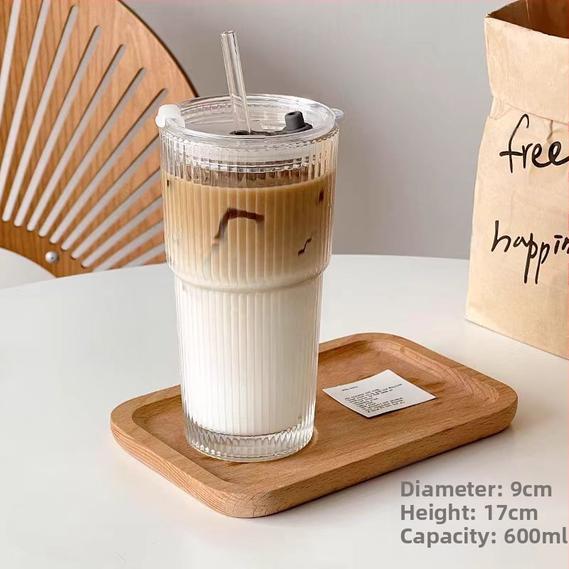 Suure mahutavusega iminapaga tass kaanega vertikaalse triibuga kohvitass joogimahla tass kõrge värviväärtusega naiste majapidamispiimatee klaas